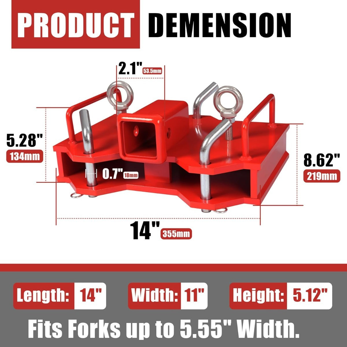 KUAFU 2'' Forklift Trailer Hitch Receiver 6500 LBS Capacity for Dual Pallet