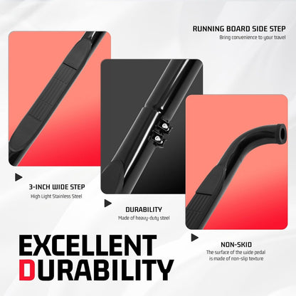ALMULOO Side Step Compatible with 1999-2016 Chevrolet Silverado&GMC Sierra | Extended/Crew Cab Running Boards Step Bars Steel+409 Stainless Steel+Plastic Powder Coated Black