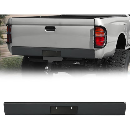 KUAFU Rear Bumper Roll Pan Compatible With 1995-2004 Toyota Tacoma Fleetside Models W/LED License Light Steel Black