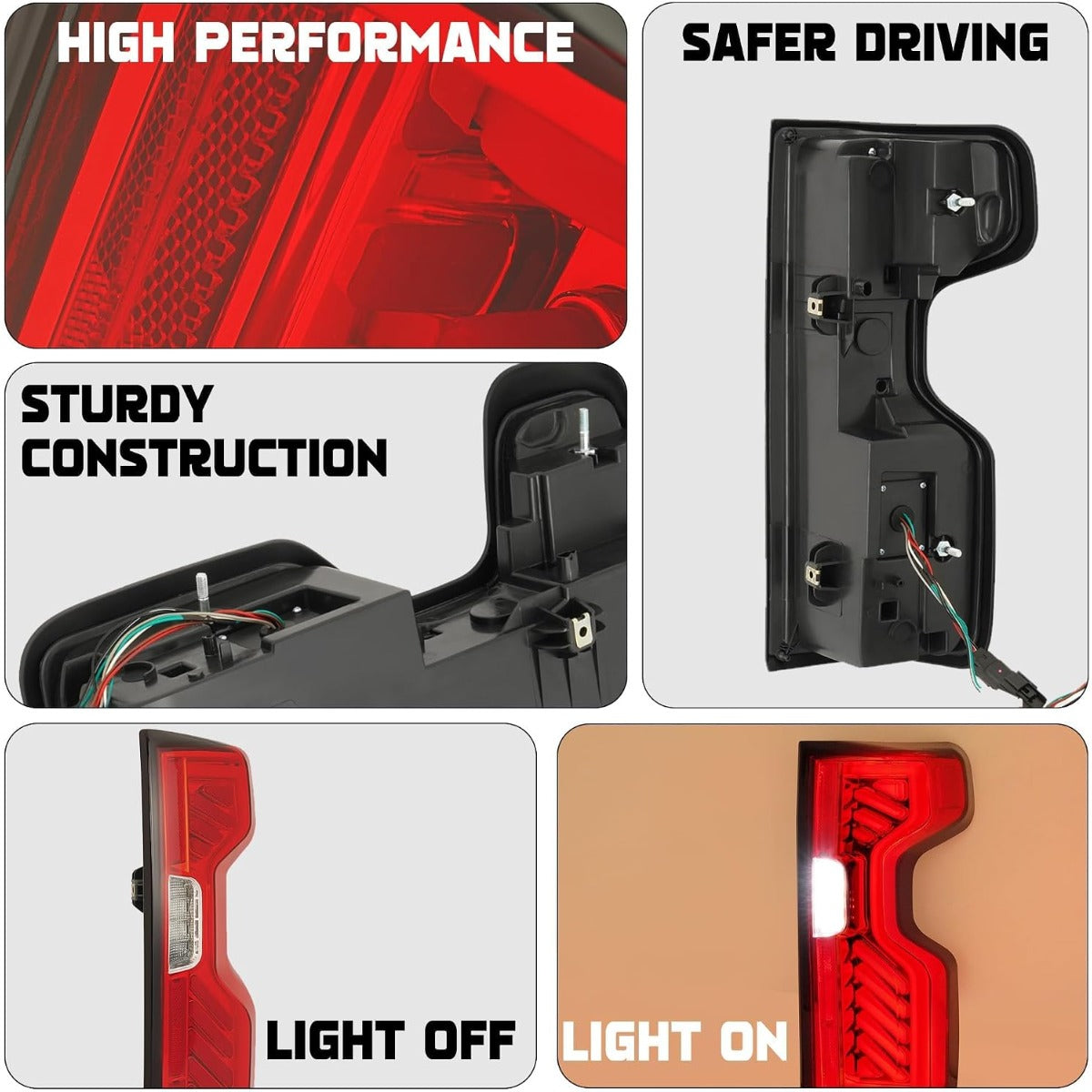 HECASA Pair Tail Lights Compatible with 2019-2023 Chevy Chevrolet Silverado 1500 2500HD 3500HD Full LED Rear Taillight Brake Lamp DRL Red Lens Chrome Housing Replacement for GM2800311 GM2801311