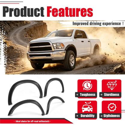 4Pcs Fender Flare Set Compatible with 2010-2018 Dodge Ram 2500 3500 | Front & Rear Wheel Arch Cover Protector Plastic(PP) Textured Black