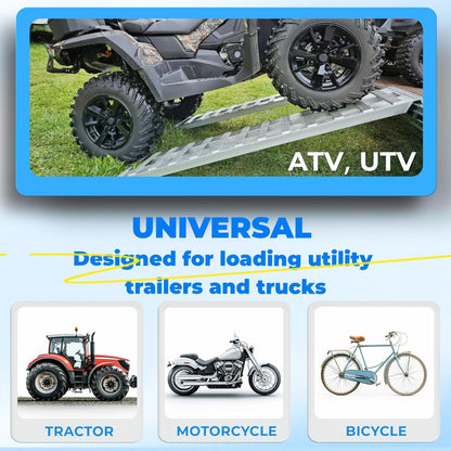 72 X 14.87 X 2.5 Inch 6000 LBS Truck Car Auto Trailer Ramps Aluminum Universal Loading Ramp for Motorcycle Tractor ATV/UTV Trucks Lawn Mower Hook Attaching End Knife Foot Silver