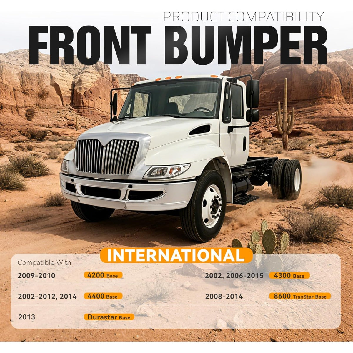 ALMULOO Front Bumper Compatible with 2009-2015 International 4300 4200 4400 8600 TranStar Durastar Base Chrome