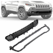 Front Bumper Trim+Lower Grille Compatible with 2014-2018 Jeep Cherokee CH1044112, 68210024AC, 68203216AA, CH1036126 Bumper Cover Molding Trim Grill Plastic(ABS) Black