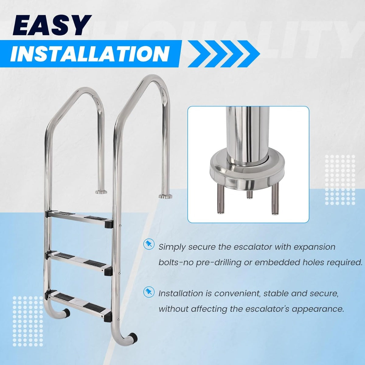 HECASA 3 Step Swimming Pool Ladder with Anti-Slip Pads for Indoor/Outdoor | In-Ground Pool 300LBS Capacity Easy to Assemble and Climb 304 Stainless Steel