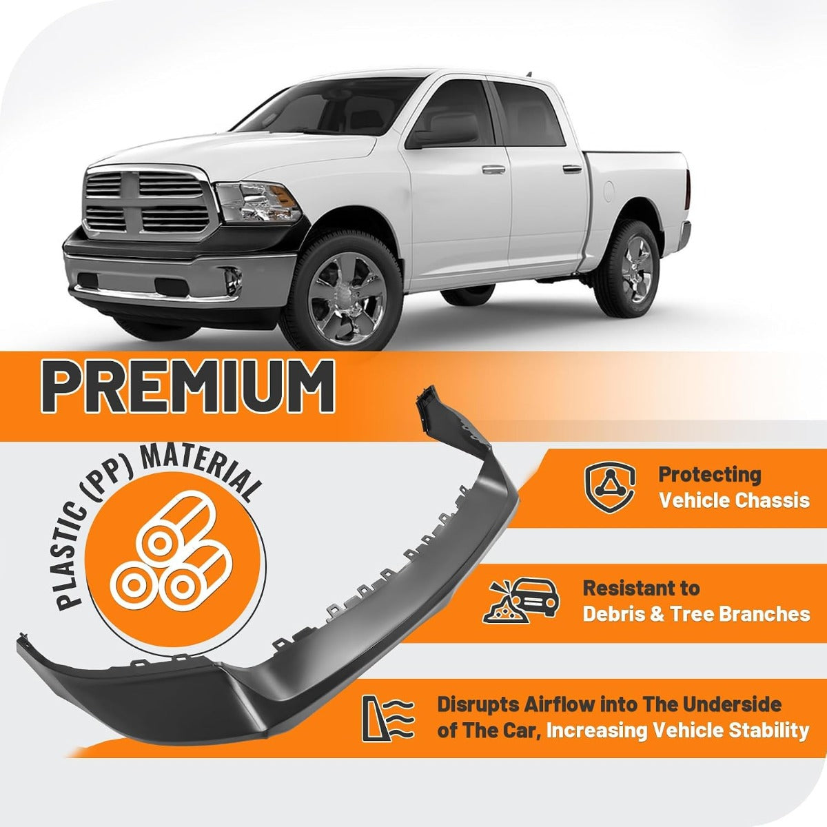 Front Bumper Cover Top Pad Compatible with 2013-2018 Ram 1500, 2019-2024 Ram 1500 Classic,Primed,W/O Fog Light & Sensor Hole,Front Upper Bumper Cover Replacement for 68197697AA CH1014108