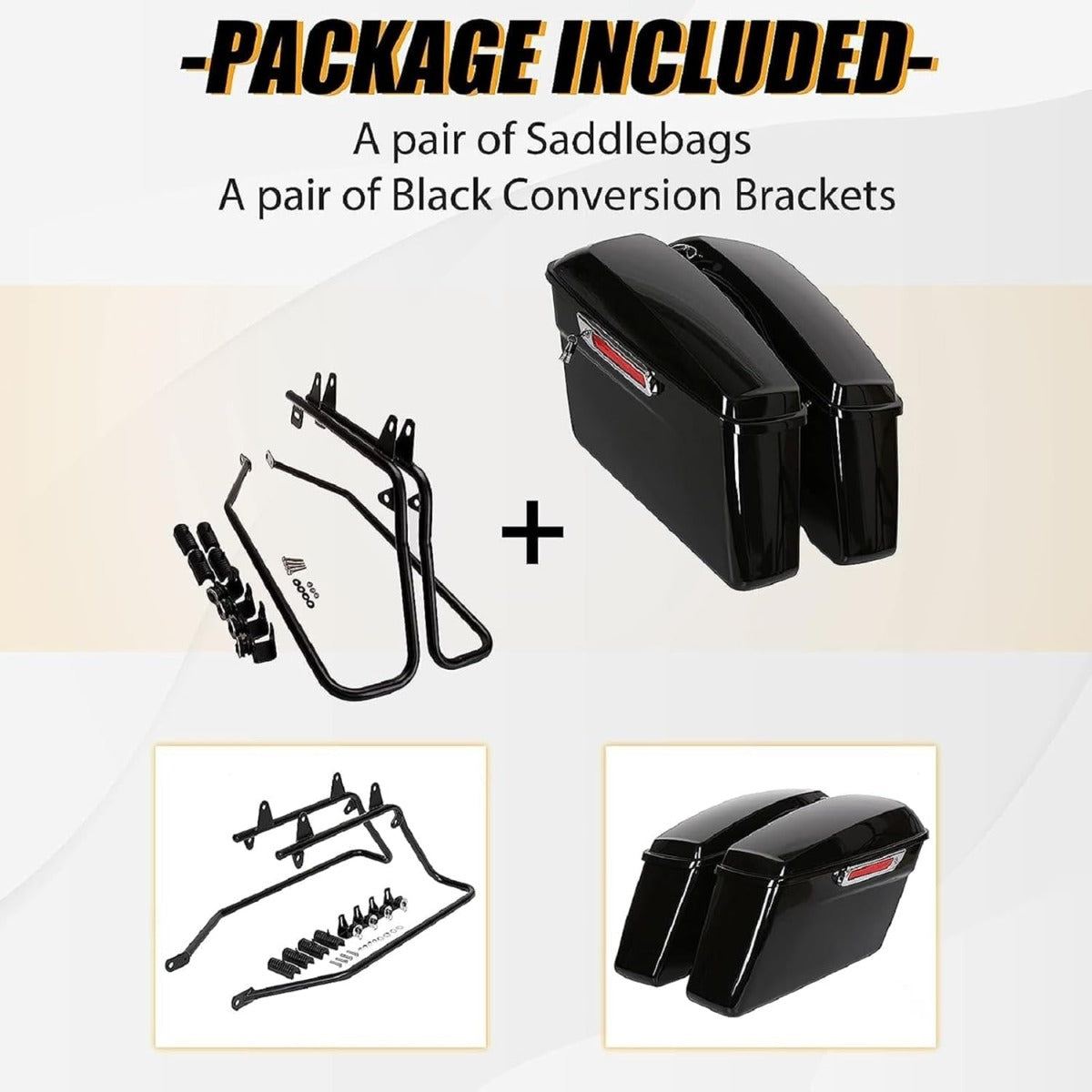 Hard Saddlebags w/Conversion Brackets  for  Harley Softail Fatboy Heritage 1984-2017 Fat Boy Deluxe Motorcycle Saddle Bags Black - 2 Packages