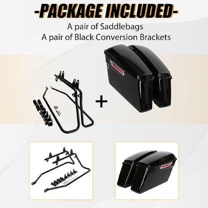 Hard Saddlebags w/Conversion Brackets  for  Harley Softail Fatboy Heritage 1984-2017 Fat Boy Deluxe Motorcycle Saddle Bags Black - 2 Packages