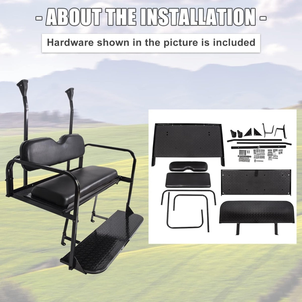Flip Folding Rear Back Seat Kit Compatible with 2004 and Up Club Car Precedent/Tempo/Onward Gas or Electric Models Golf Cart Flip Rear Seat Kit Fold Down Black LYA-098SA+LYA-098SB