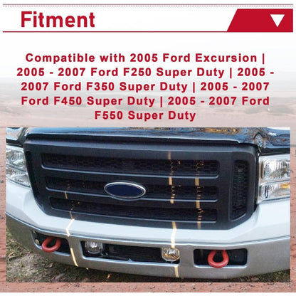 Front Grille Compatible with 2005-2007 Ford F250 F350 F450 F550 Super Duty Excursion Upper Bumper Hood Grill Painted Black Replacement for FO1200457 5C3Z8200BAA
