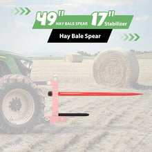 49 Inches Hay Bale Spear 3000 lbs W/Stabilizers Pair Fit for Skid Steer Tractors Loaders Hay Bale Forks Tractor Attachment Quick Attach Spears 3PCS Red Steel