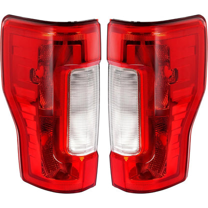 ECOTRIC Pair Tail Light Halogen Compatible with 2017-2019 Ford F250 F350 F450 Super Duty Pickup Rear Taillight Lamp Replacement for FO2800256 FO2801256 Clear Red Lens+Chrome Housing Left&Right Side
