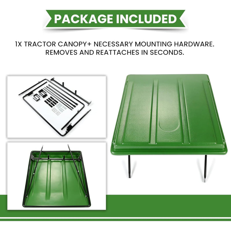 Kojem Green Tractor Canopy Compatible with John Deere Compact Utility Tractors with rops 34" Wide or Less. Fit 1 1/2" x 3", 2" x 2" or 2" x 3" ROPS Sun Shade Canopy with Bracket 35" W x 40" L