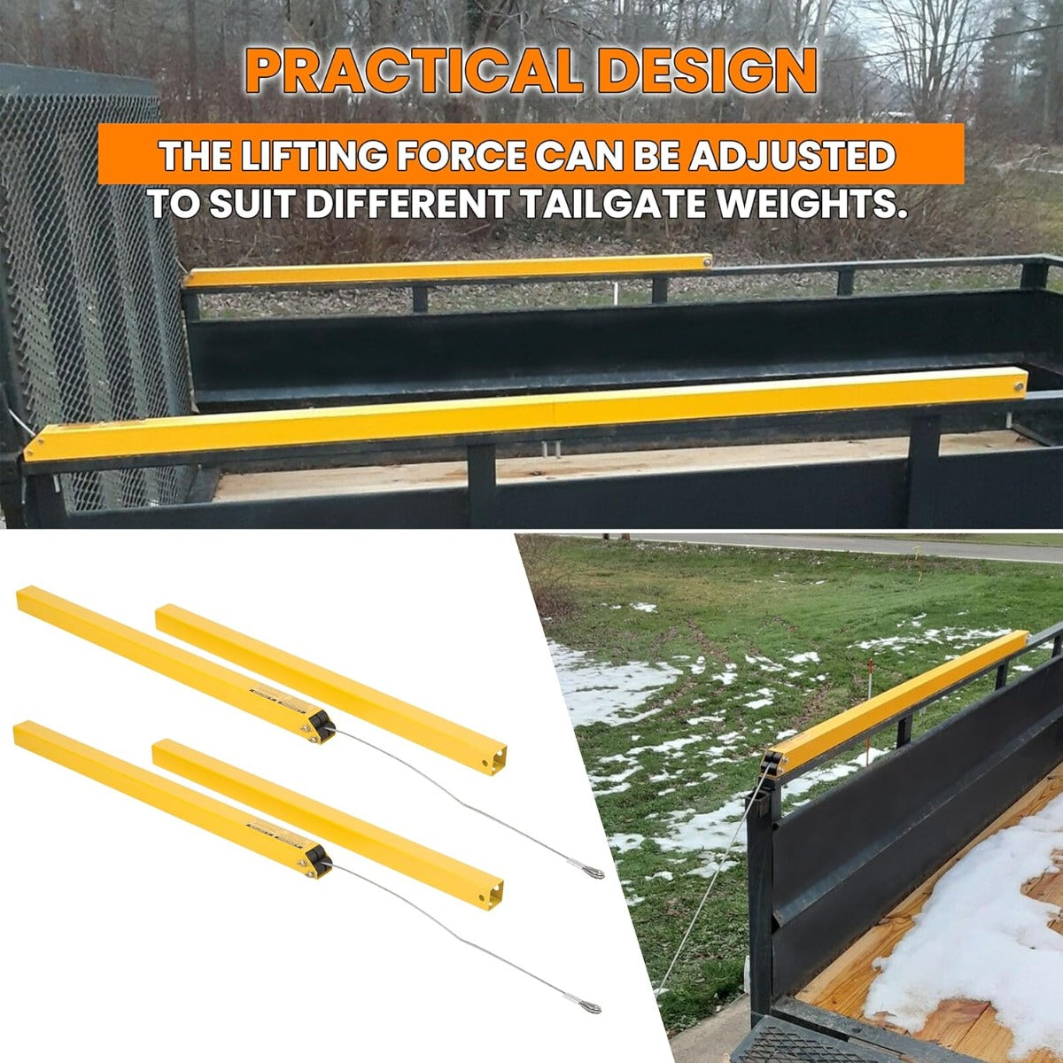 2-Sided Assist System Tailgate Utility Trailer Gate&Ramp w/ 12 to 24 Inch Height Side Rail 4 to 6 Feet Height Ramp Trailer Tailgate Ramp Lift Assist System Maximum 400 Lbs Load Capacity