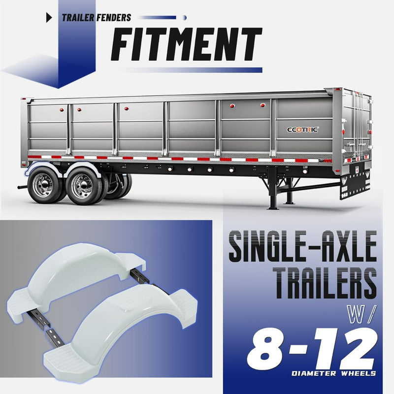 ‎Set of 2 Single Axle Trailer Fenders 13" Wheels Tire Skirt Boat (Gray) LYAP-274S-3