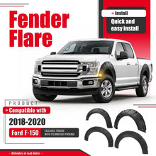 4-piece fender flare set for 2018–2020 Ford F-150 | excluding models with Technology Package, 3 pieces per set rivet-style mount plastic (PP) material black textured finish