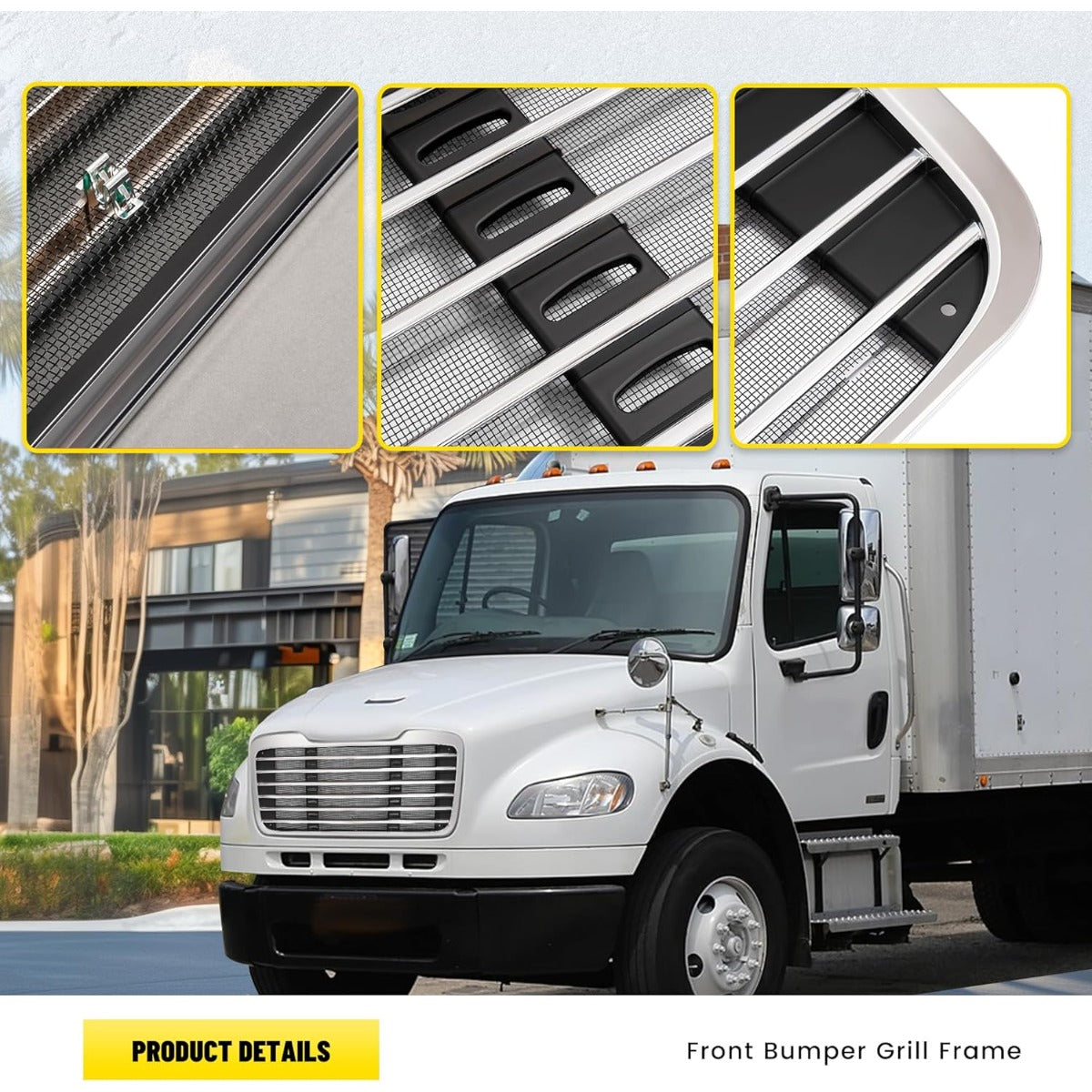 Front Grille Compatible with 2002-2022 Freightliner M2 Business Class 100 106 112 1714787000 A1714787001 Bumper Grill w/Bug Screen Chrome+Painted