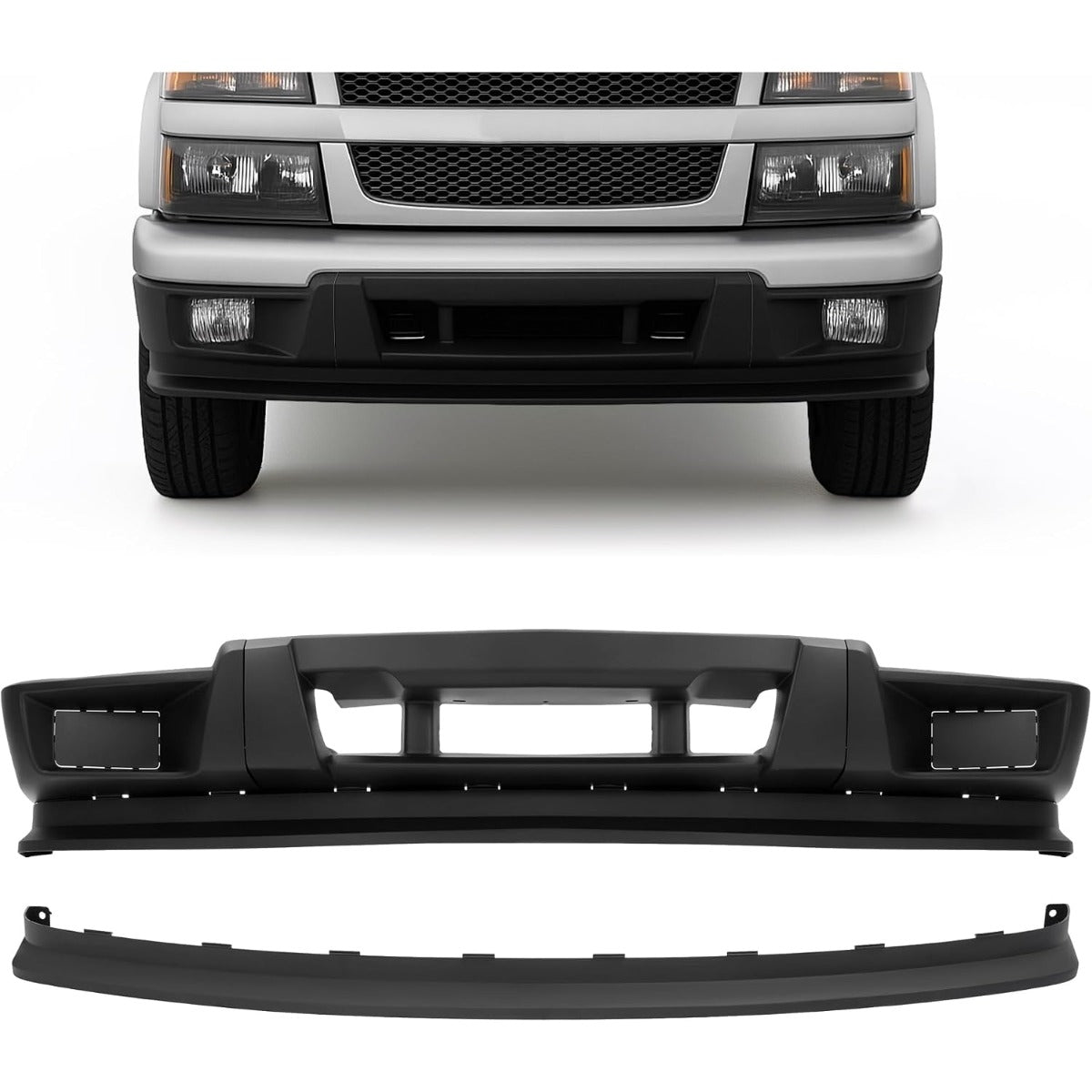 KUAFU Front Bumper Cover+Valance Compatible with 2004-2012 Chevy/Chevrolet Colorado, 2004-2012 GMC Canyon Replace For 12335806 15888037 GM1000723 GM1092183 Plastic(PP) Textured Black