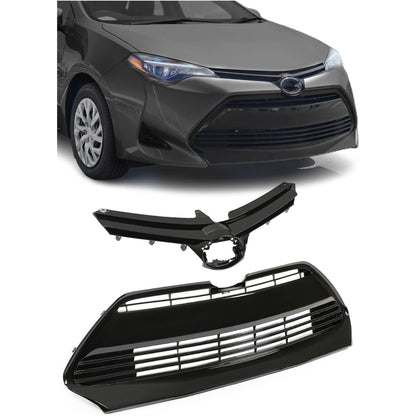 Upper Lower Grill Compatible with 2017 2018 2019 Toyota Corolla LE XLE 5311102B00 5311202730 Front Bumper Hood Grille TO1036170 TO1200424
