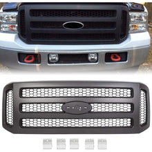 Front Grille Compatible with 2005-2007 Ford F250 F350 F450 F550 Super Duty Excursion Upper Bumper Hood Grill Painted Black Replacement for FO1200457 5C3Z8200BAA