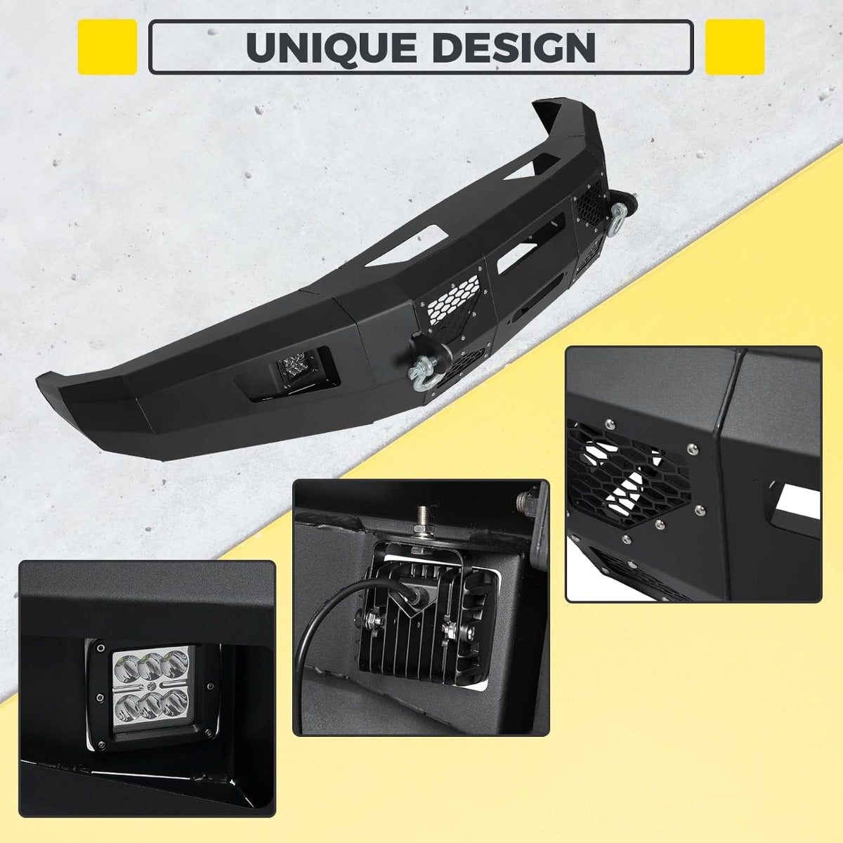KUAFU Front Bumper Compatible with 2017-2019 Ford F250 F350 F450 Super Duty W/LED Light Winch Mounting Plate D-Rings 3 Piece Bumper Assembly Steel Powder Coated Black(2 Packages)