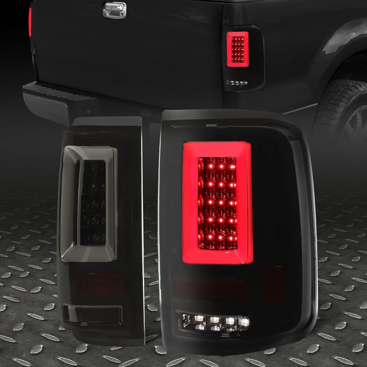 KUAFU Tail Lights Pair Compatible with 2004-2008 Ford F150 Pickup LED Tube Bar Rear Taillights Tail Rear Lamp Brake Signal Black Housing & Smoke Lens Replacement for 5L3Z13405CA 5L3Z13404CA