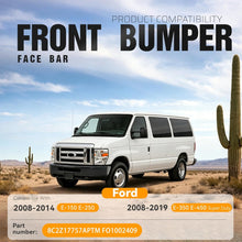 ALMULOO Front Bumper Face Bar Compatible with 2008-2014 Ford E-150/Ford E-250 and 2008-2019 Ford E-350 Super Duty/E-450 Super Duty Replace 8C2Z17757APTM FO1002409 Steel Powder Coated Black