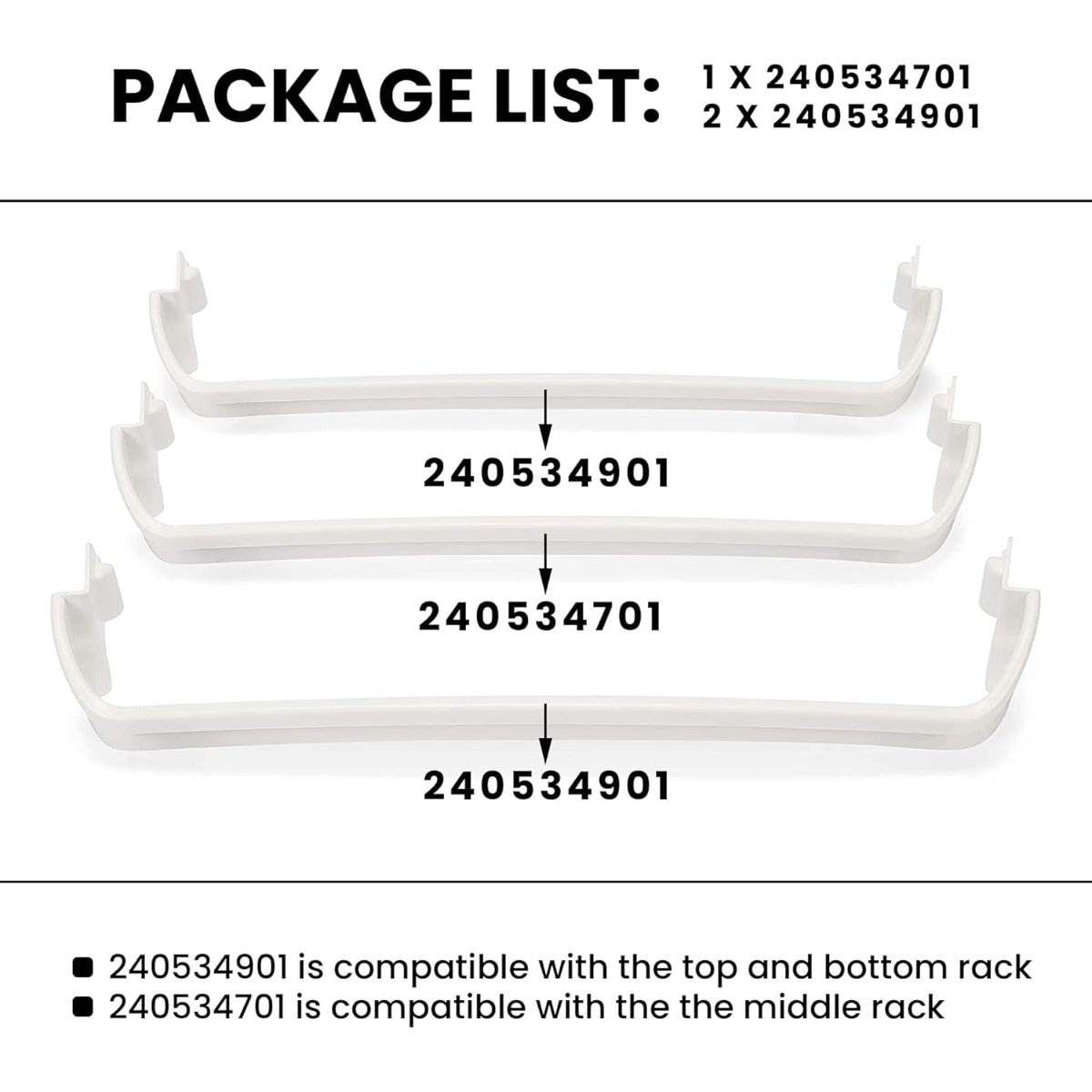 2 x 240534901 & 1 x 240534701(Middle) Refrigerator Door Shelf Rack Bar Compatible with Frigidaire Kenmore Refrigerator Door Shelf Retainer Bar Replace for AP3214631 PS734936 948952 AP3214630