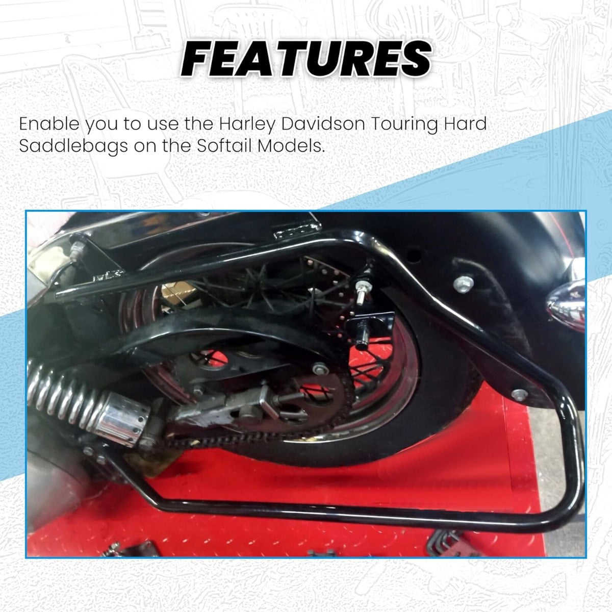 ECOTRIC Saddle Bag Conversion Brackets Support Guard Compatible with Harley Softail 1984-2017 Heritage Springer Fatboy FLSTF FLSTS Bad Boy FXSTSB EFI FLSTFI (Except for Deuce Models) Black