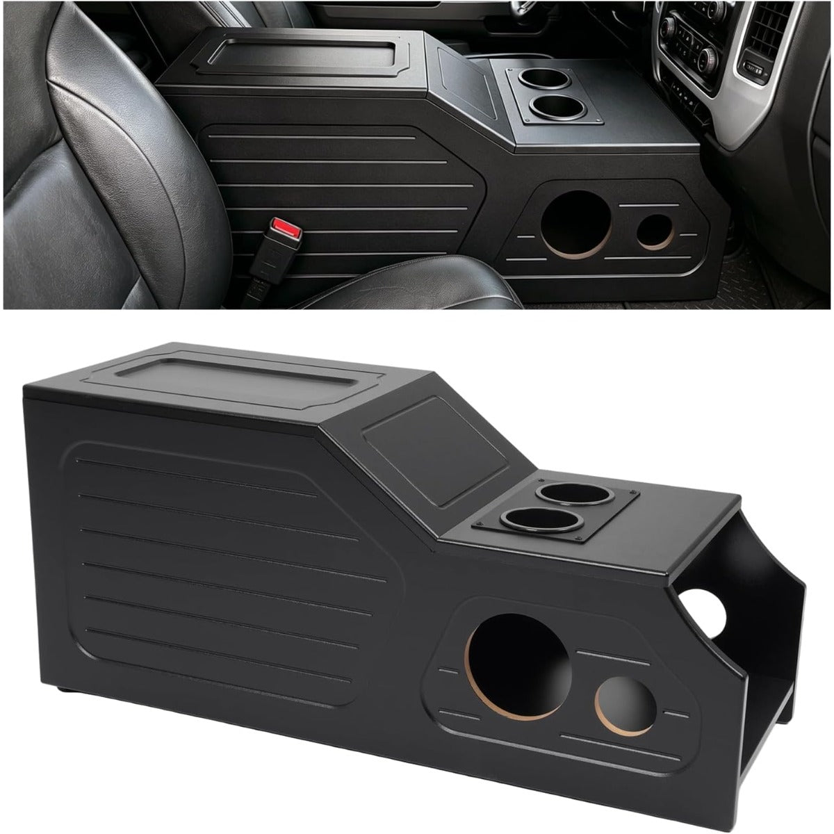 Center Console Subwoofer Box Compatible with 07-13 Chevy/GMC Crew | Crew /Single And Quad Cab MDF+Plastic(ABS) PVC Black Finish Black