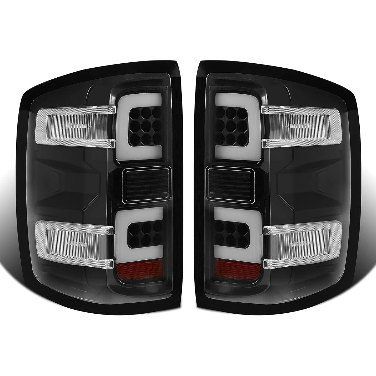 HECASA LED Tail Lights Compatible with 2014-2018 Silverado 1500 2500HD 3500HD Replacement for 23141274 23141275 Left & Right Clear Lens Black Housing