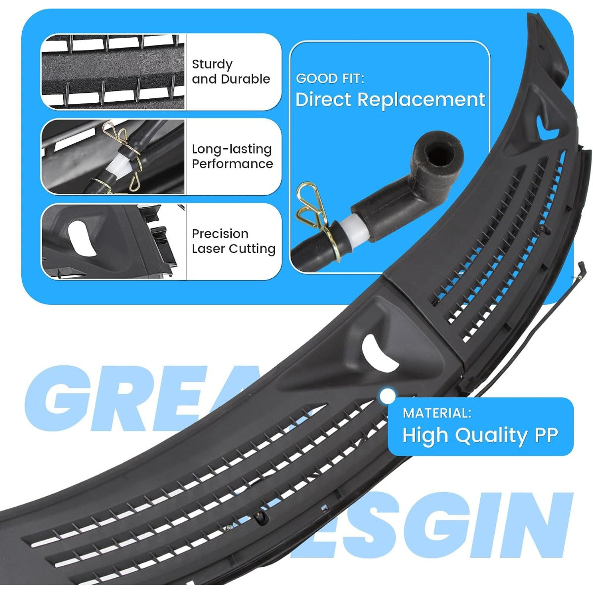 ECOTRIC Front Windshield Wiper Cowl Panel Grille Vents Set w/Seals Compatible with 2009-2014 Ford F150 Replacement for BL3Z15022A68A & BL3Z15022A69A Driver & Passenger Side