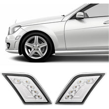 HECASA Pair LED Side Marker Lights Compatible with 2008-2011 Mercedes-Benz C300 C350 C63 AMG 4 Door Sedan Models Side Marker Lamps Replacement for MB2554100 MB2555100 LH&RH Clear Lens Chrome Housing