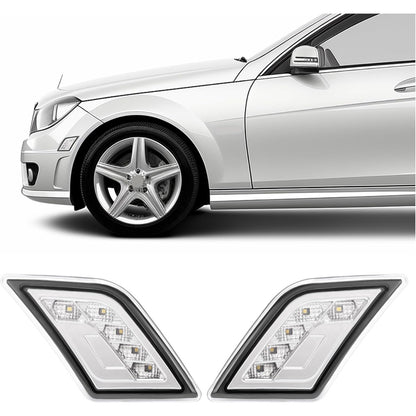 HECASA Pair LED Side Marker Lights Compatible with 2008-2011 Mercedes-Benz C300 C350 C63 AMG 4 Door Sedan Models Side Marker Lamps Replacement for MB2554100 MB2555100 LH&RH Clear Lens Chrome Housing