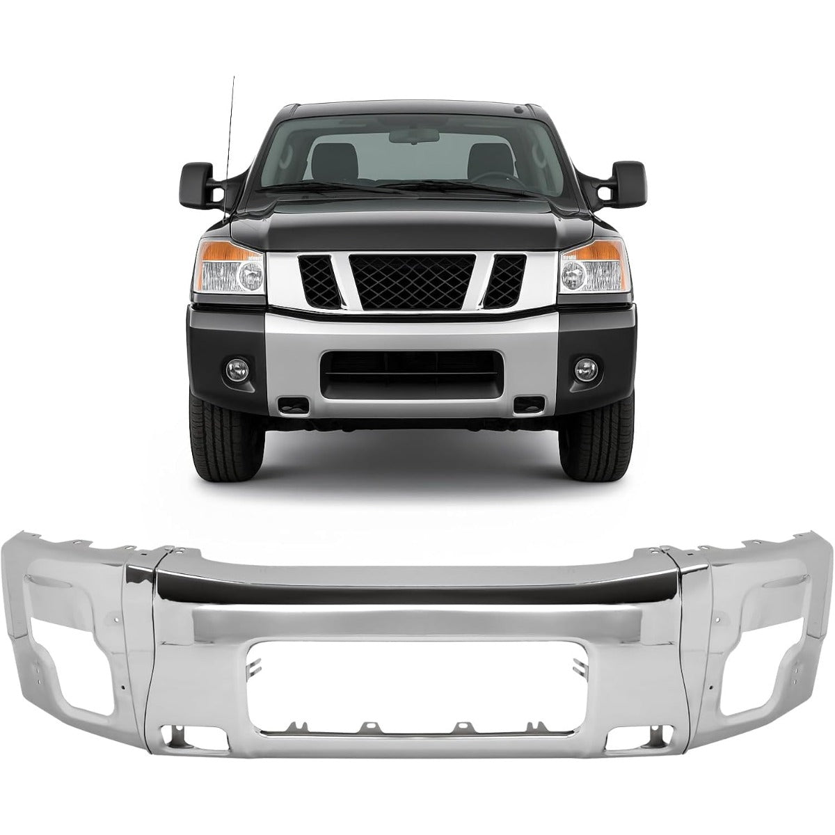Front Bumper Face Bar Compatible with 2004-2015 Titan, 2005-2007 Nissan Armada, 2004 Pathfinder Armada, Replacement for 62022ZR08A NI1002136 Steel Chrome Silvery 3Pcs
