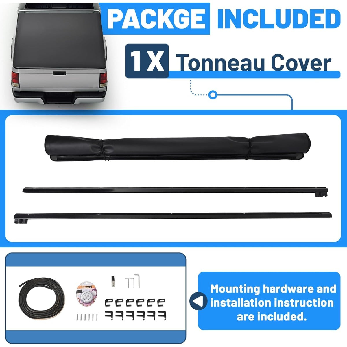 6.5 FT Truck Bed Tonneau Cover Compatible with 1997-2003 Ford F-150 F150 2004 Heritage Soft Roll-Up 79" Aluminum Powder Coated Black Fits Fleetside/Styleside Models Only