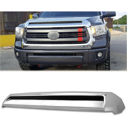 Hood Molding Compatible with 2014-2021 Toyota Tundra Hood Scoop Chrome Platinum  LYAP-075T-CStyle Silver Front Upper Grille Replacement for 761800C030 TO1231102 REPT133702