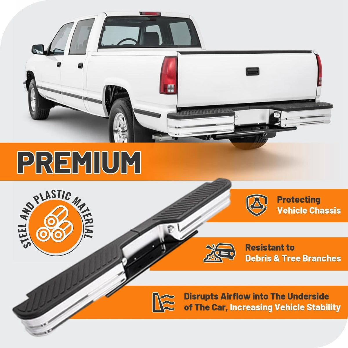 KUAFU Rear Bumper Compatible with 1967-1991 Chevy Chevrolet GMC C/K Fleetside,1972-1993 Dodge Fleetside Ram charger 1967-1998 Ford Bronco F250 F350HD Super Duty F-Series Styleside Silvery
