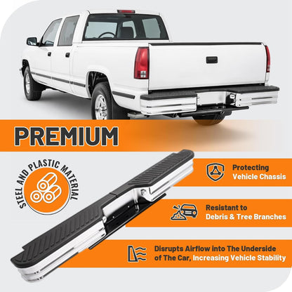 KUAFU Rear Bumper Compatible with 1967-1991 Chevy Chevrolet GMC C/K Fleetside,1972-1993 Dodge Fleetside Ram charger 1967-1998 Ford Bronco F250 F350HD Super Duty F-Series Styleside Silvery