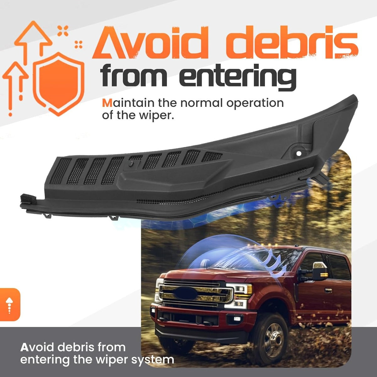 Windshield Wiper Cowl Panel Grille Compatible with 2017-2022 Ford F-250 F-350 F-450 F-550 Super Duty Replacement for HC3Z-25022A69-AC HC3Z-25022A69-AB Front Window Cover Insert Panel Left