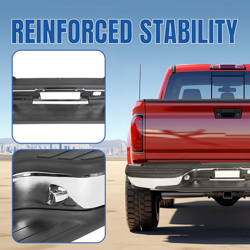 KUAFU Rear Step Bumper Compatible with 1999-2007 Chevy Chevrolet Silverado GMC Sierra 2500 HD 3500 Truck Chrome Steel Replacement for GM1103129 12473000 GM1103141 GM1191121 LYAM-285T