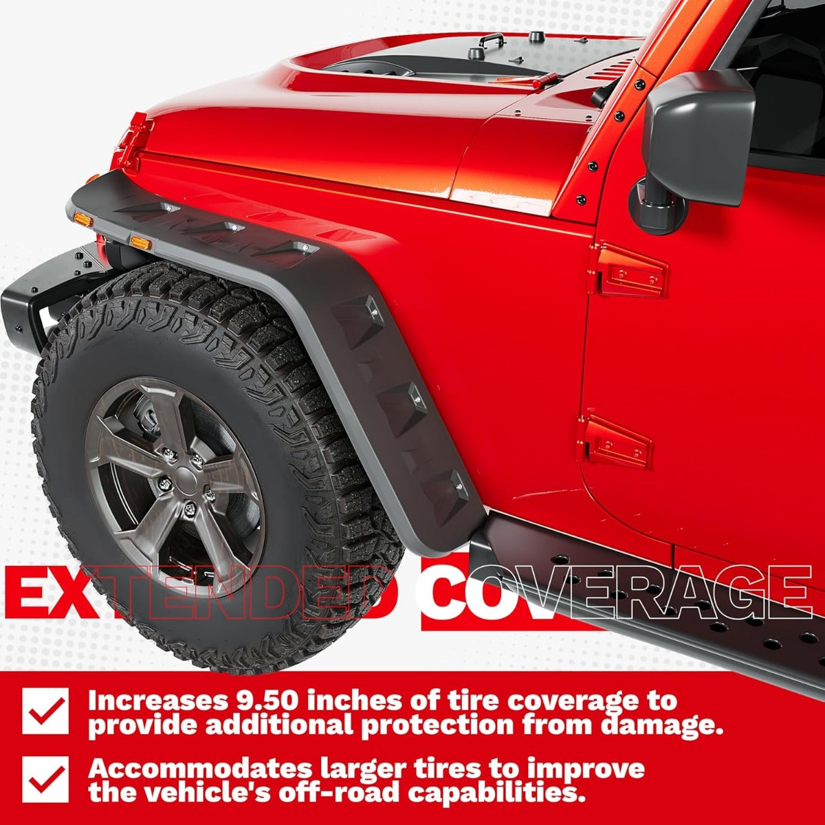 Fender Flares w/LED Side Maker Compatible with 2007-2018 Jeep JK Wrangler 2/4 Door Model Unlimited Rubicon Unlimited, Pocket-Riveted Style Smooth Matte Black Wheel Flares Cover 4Pcs LYAP-197