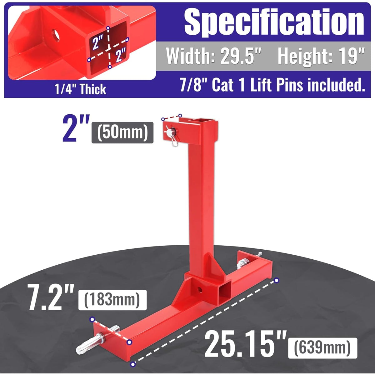 3 Point 2 inch Trailer Hitch Receiver Drawbar for Category 1 Tractors