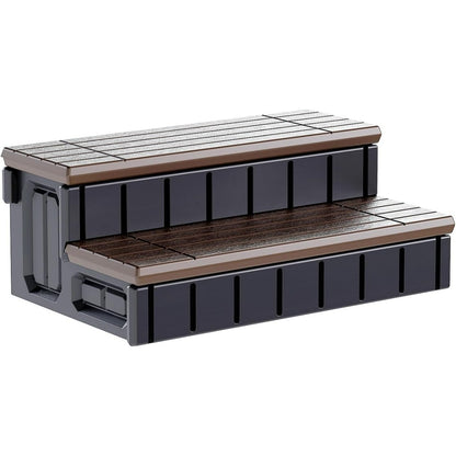 Universal Spa Hot Tub Step with Storage Outdoor Indoor Compartment Spa 2-Step Stool Pool Ladder Plastic Handi Step Slip Resistant Striped Brown+Black LYOP-107-1