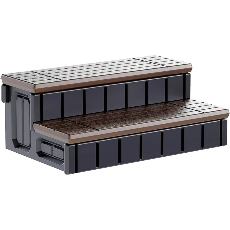 KUAFU  Universal Spa Hot Tub Step with Storage Outdoor Indoor Compartment Spa 2-Step Stool Pool Ladder Plastic Handi Step Slip Resistant Striped Brown+Black LYOP-107-1