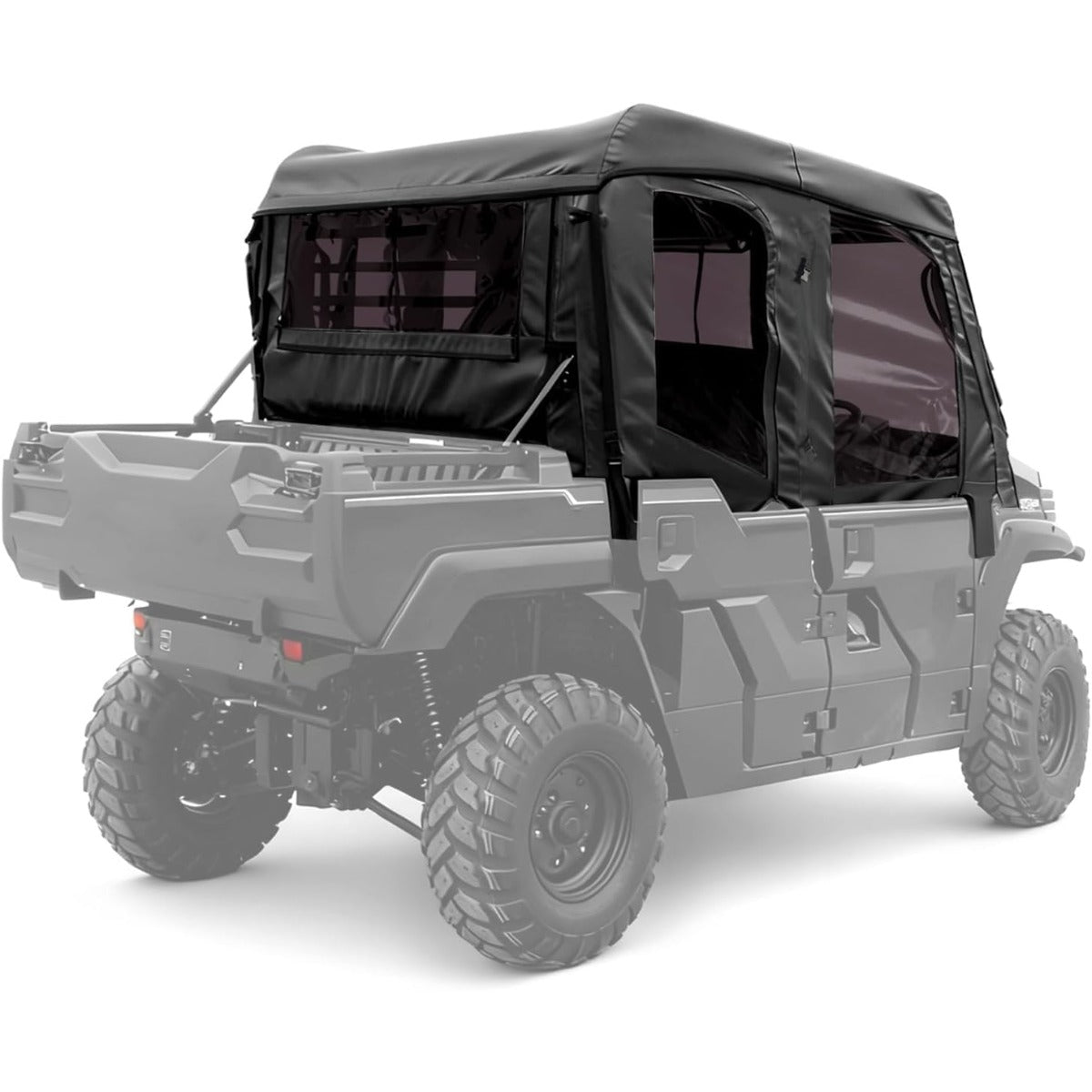 UTV Upper Half Soft Door+Soft Top+Rear Window W/Zipper Compatible with Kawasaki Mule Pro FXT Cab Enclosure Black+Tinted Plastic