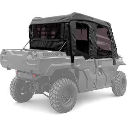 UTV Upper Half Soft Door+Soft Top+Rear Window W/Zipper Compatible with Kawasaki Mule Pro FXT Cab Enclosure Black+Tinted Plastic
