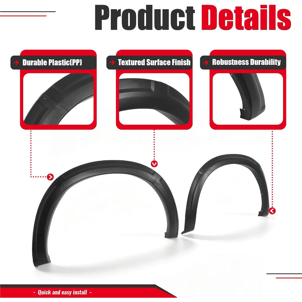 4Pcs Fender Flare Set Compatible with 2010-2018 Dodge Ram 2500 3500 | Front & Rear Wheel Arch Cover Protector Plastic(PP) Textured Black