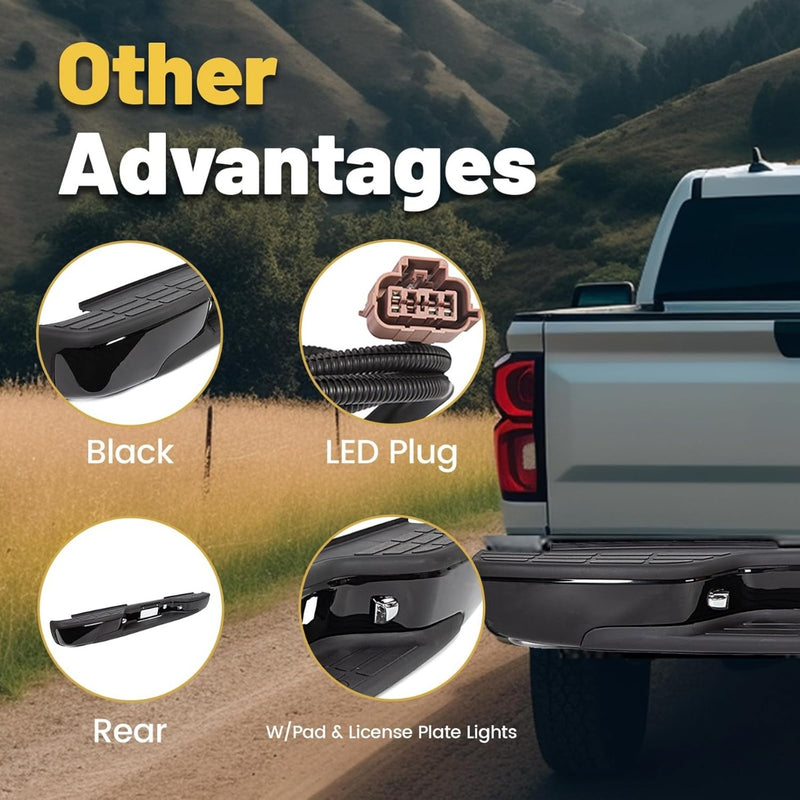 Rear Step Bumper Compatible with 1999-2007 Chevy Chevrolet Silverado GMC Sierra 1500 2500 Classic Face Bar W/License Plate Lights Replace for GM1103122 12496085 GM1103124 Powder Coated Black LYAM-273T-2