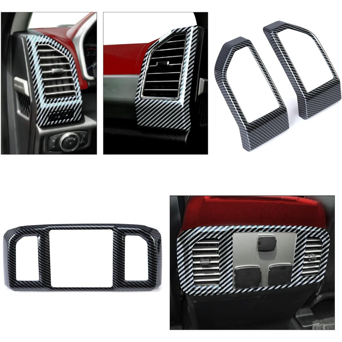 Kojem Interior Center Console Dashboard Trim Compatible with 2015-2020 Ford F150 Steering Carbon Fiber Style Wheel Trim & Navigation Panel Cover